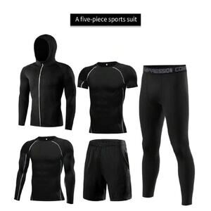 Men 5 PC Sports Fitness Running Training Workout Set Size M